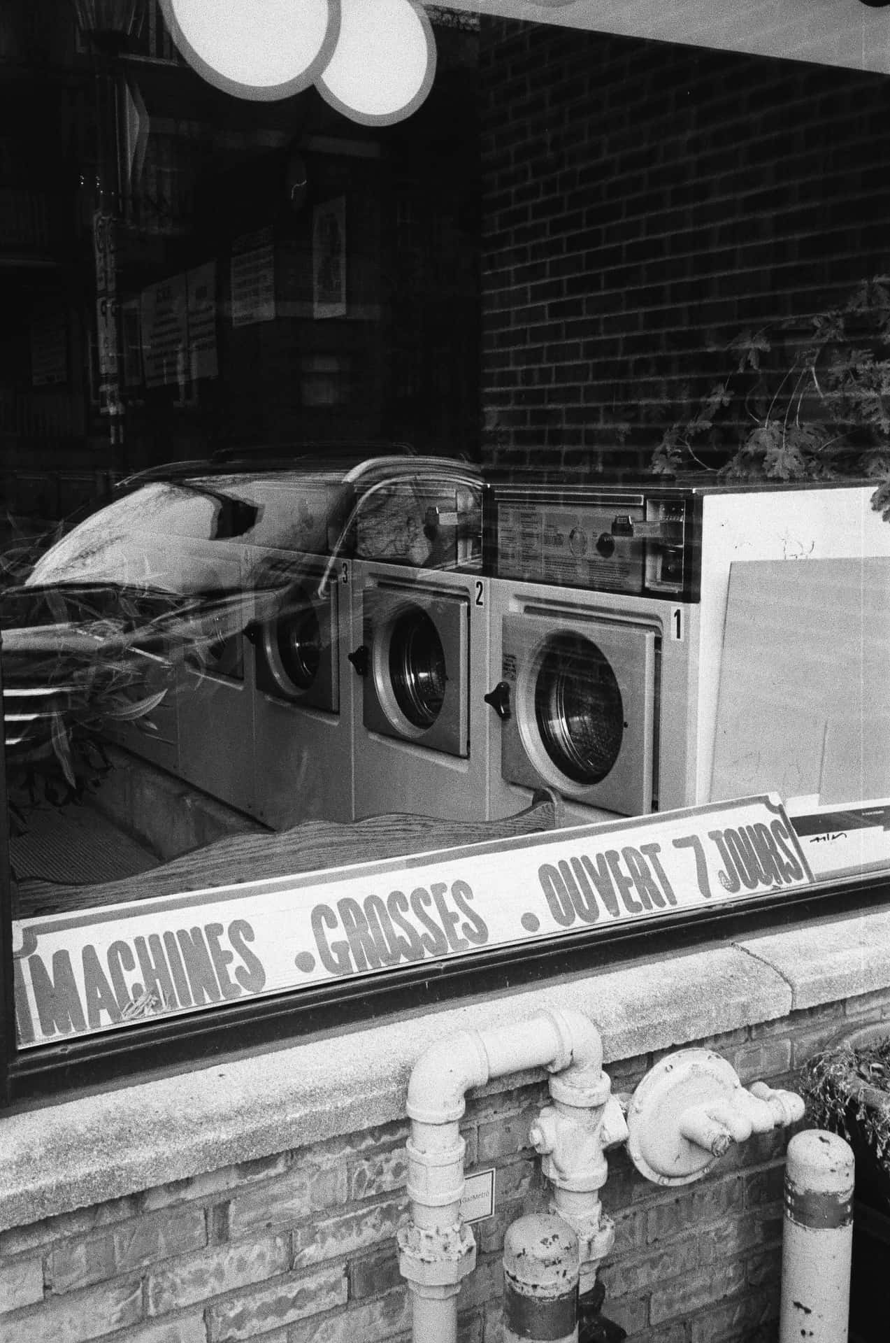 Vintage Laundromat Window Display Background