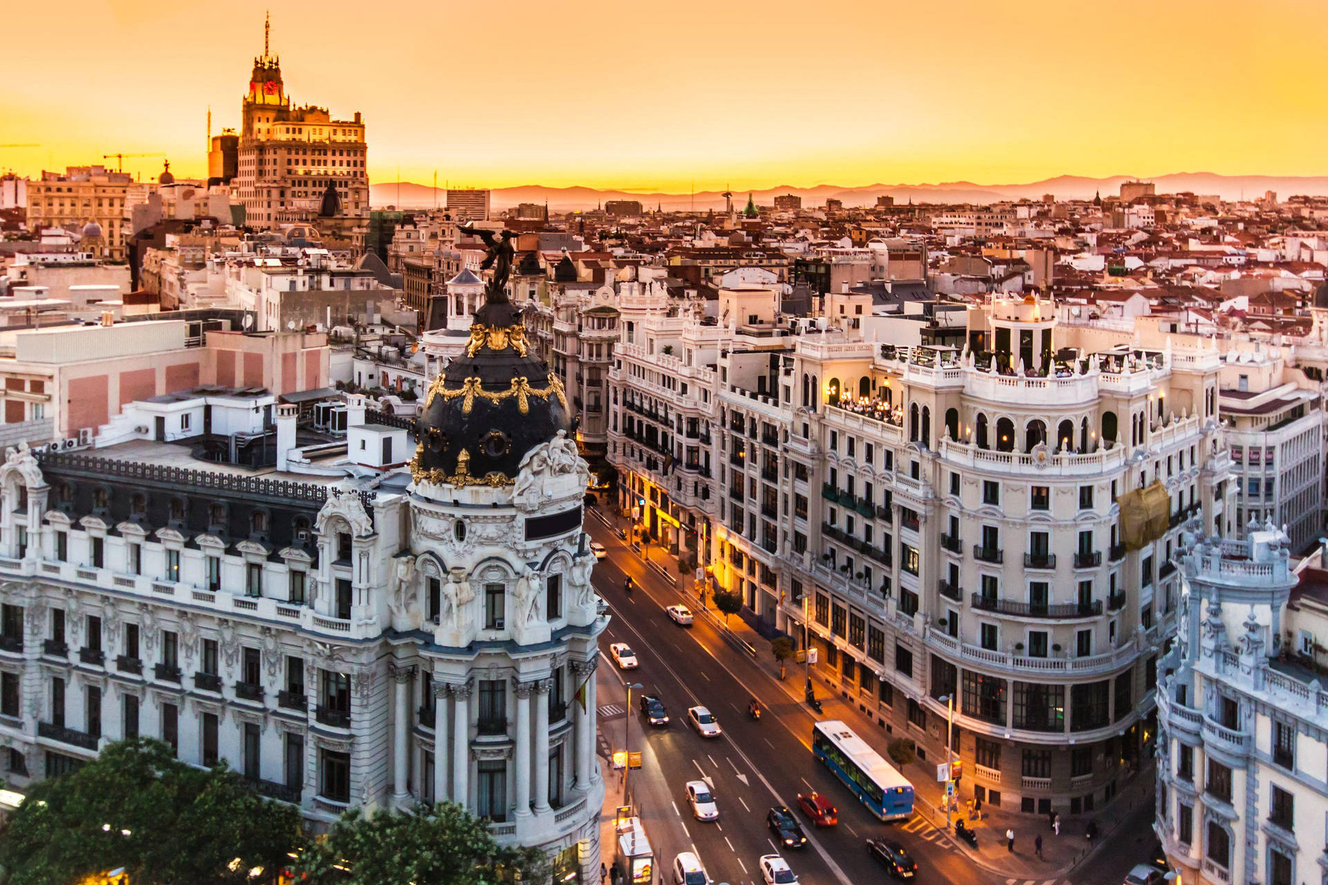 Vintage Madrid Golden Sunset Background