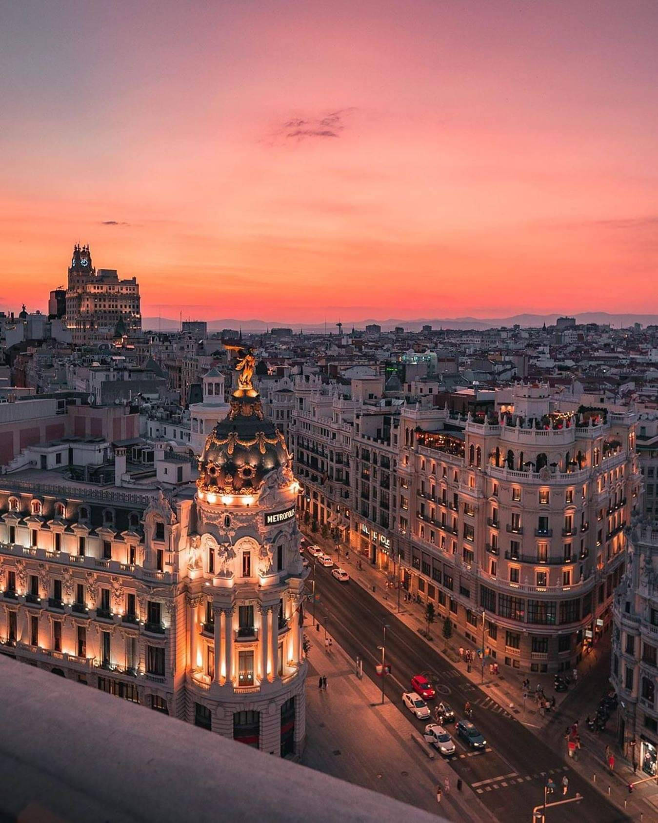 Vintage Madrid Spain Sunset Background