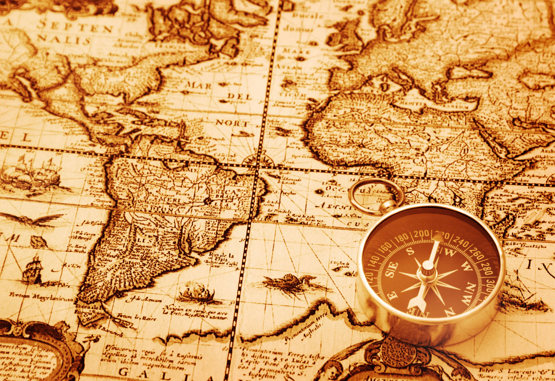 Vintage Mapand Compass Desktop Background Background