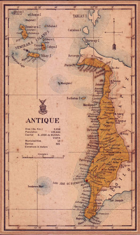 Vintage Mapof Antique Province Philippines Background