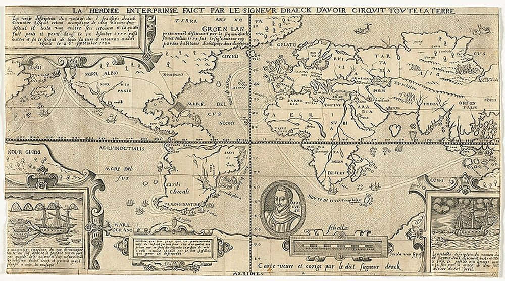 Vintage Mapof Arctic Explorationby Sir Francis Drake Background