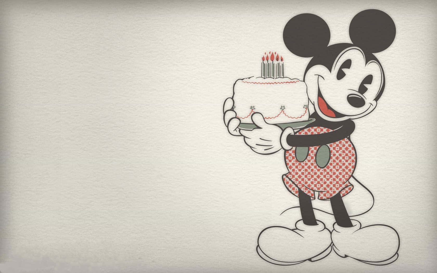 Vintage Mickey Mouse With Birthday Cake Background