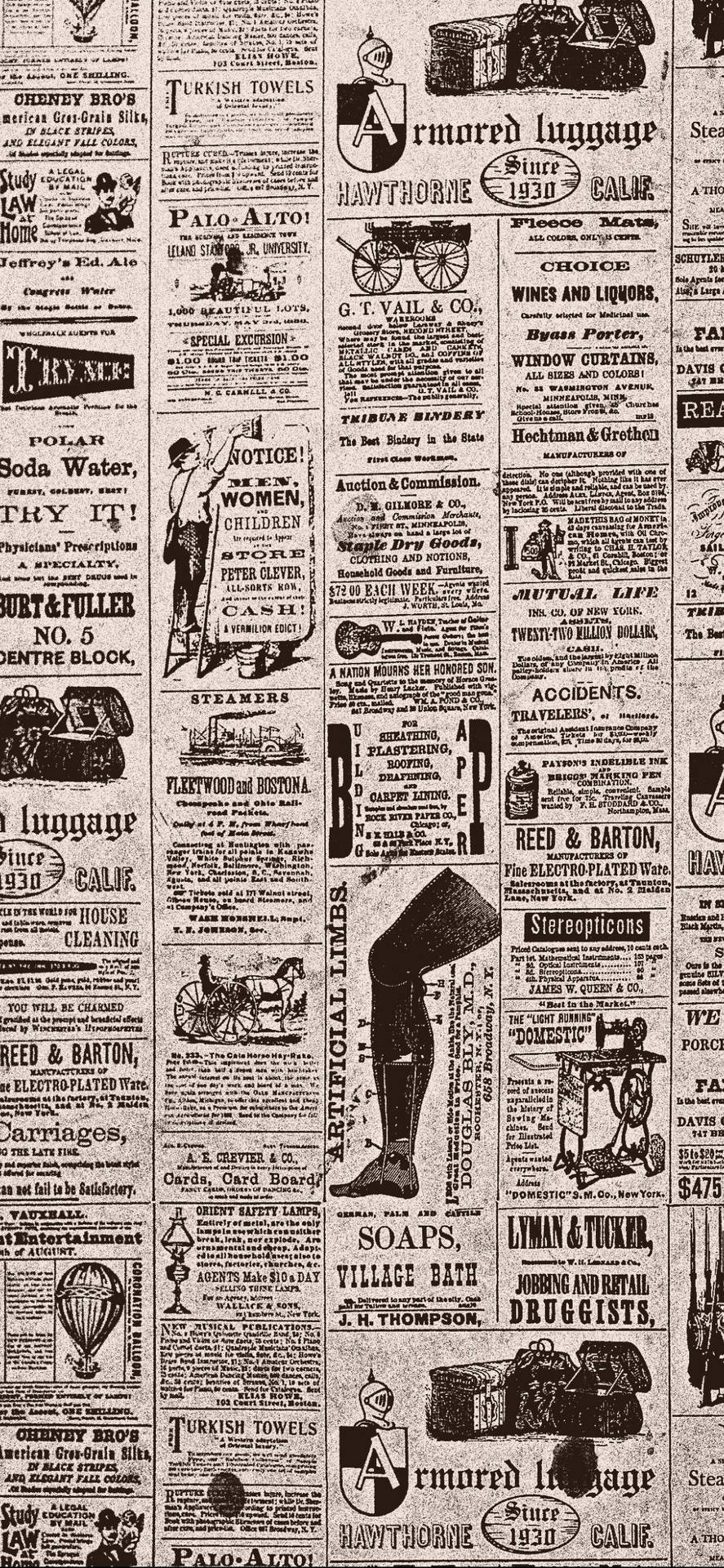 Vintage Newspaper Aesthetic Showcasing Antique Ads Background