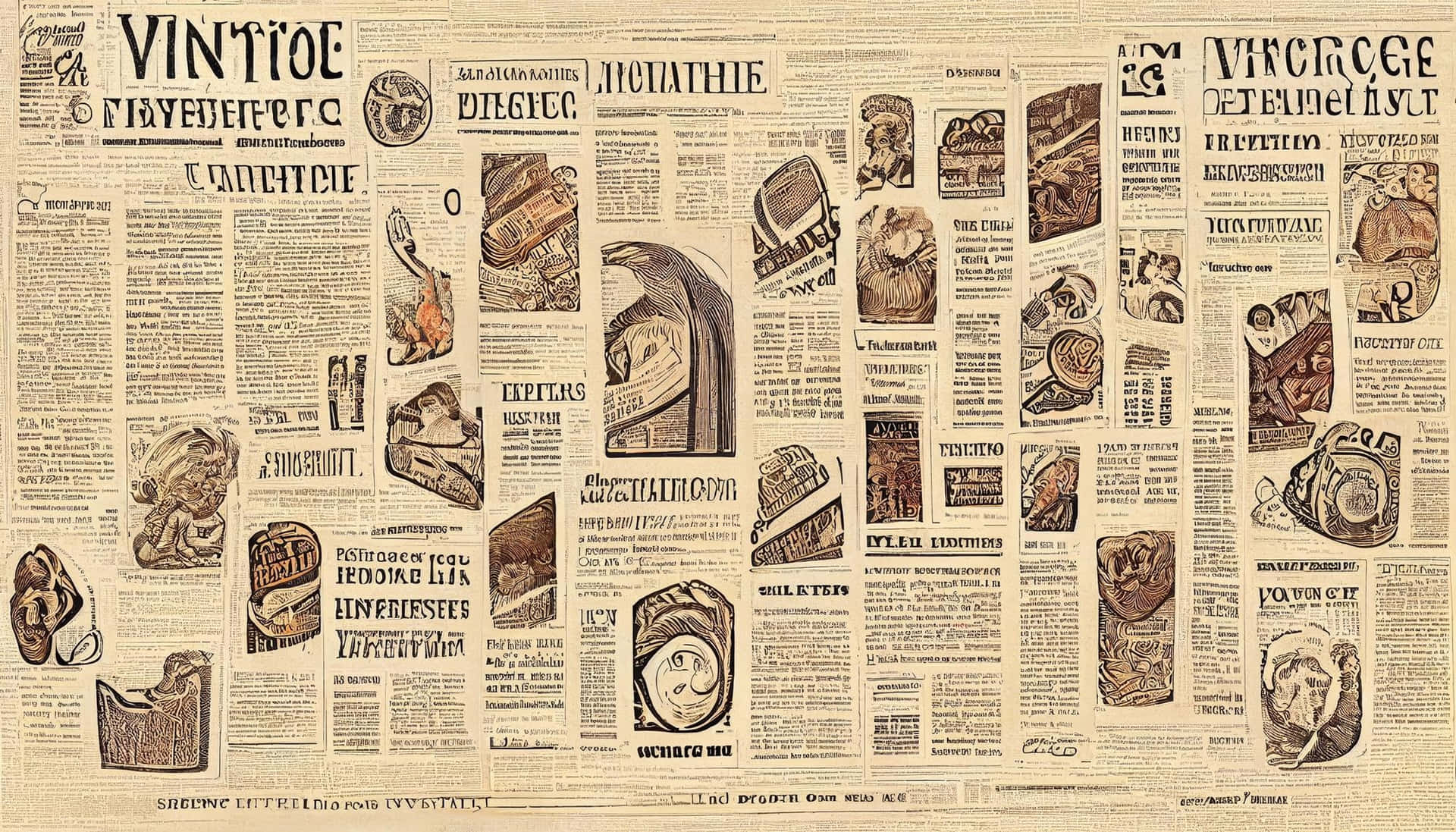 Vintage Newspaper With Many Different Pictures Background