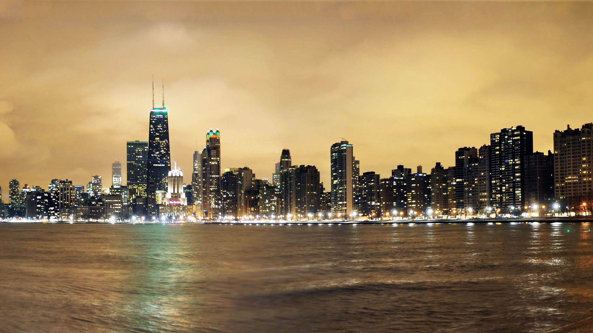 Vintage North Avenue Beach Chicago Skyline Background