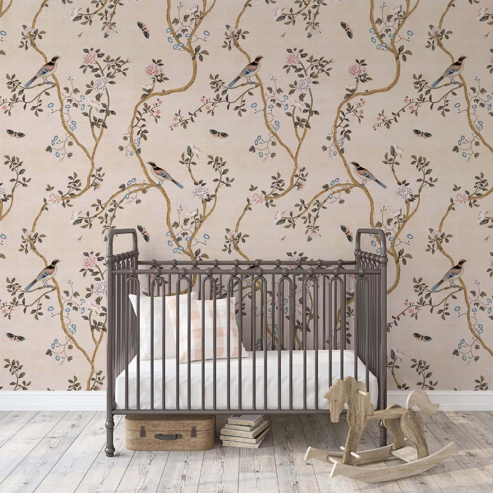 Vintage Nursery Room Bird Wallpaper Background