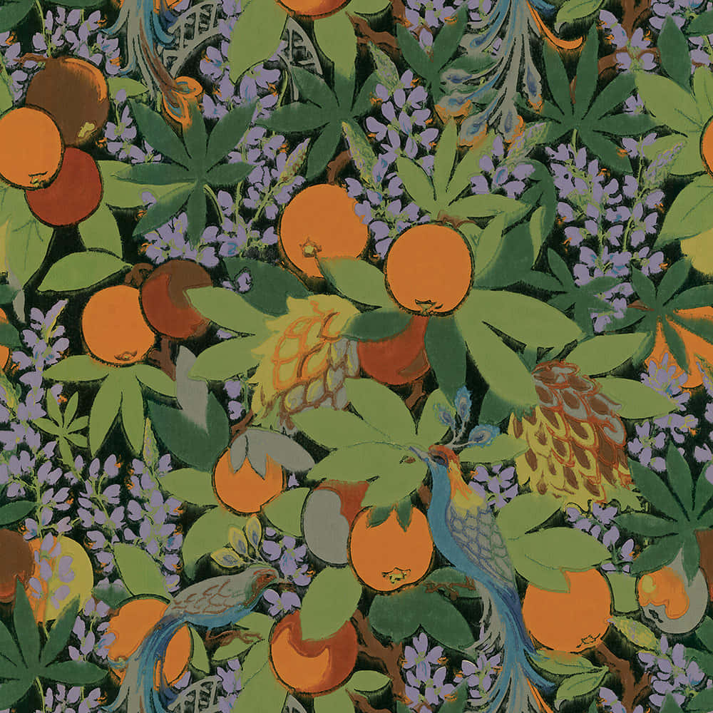 Vintage Orangesand Peacocks Pattern Background