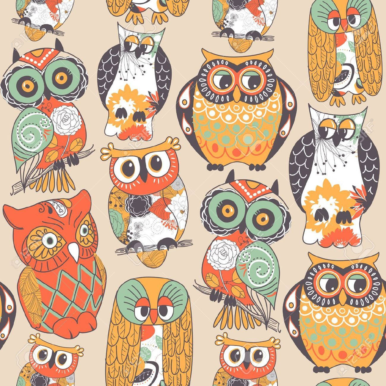 Vintage Pattern Featuring A Friendly Cartoon Owl