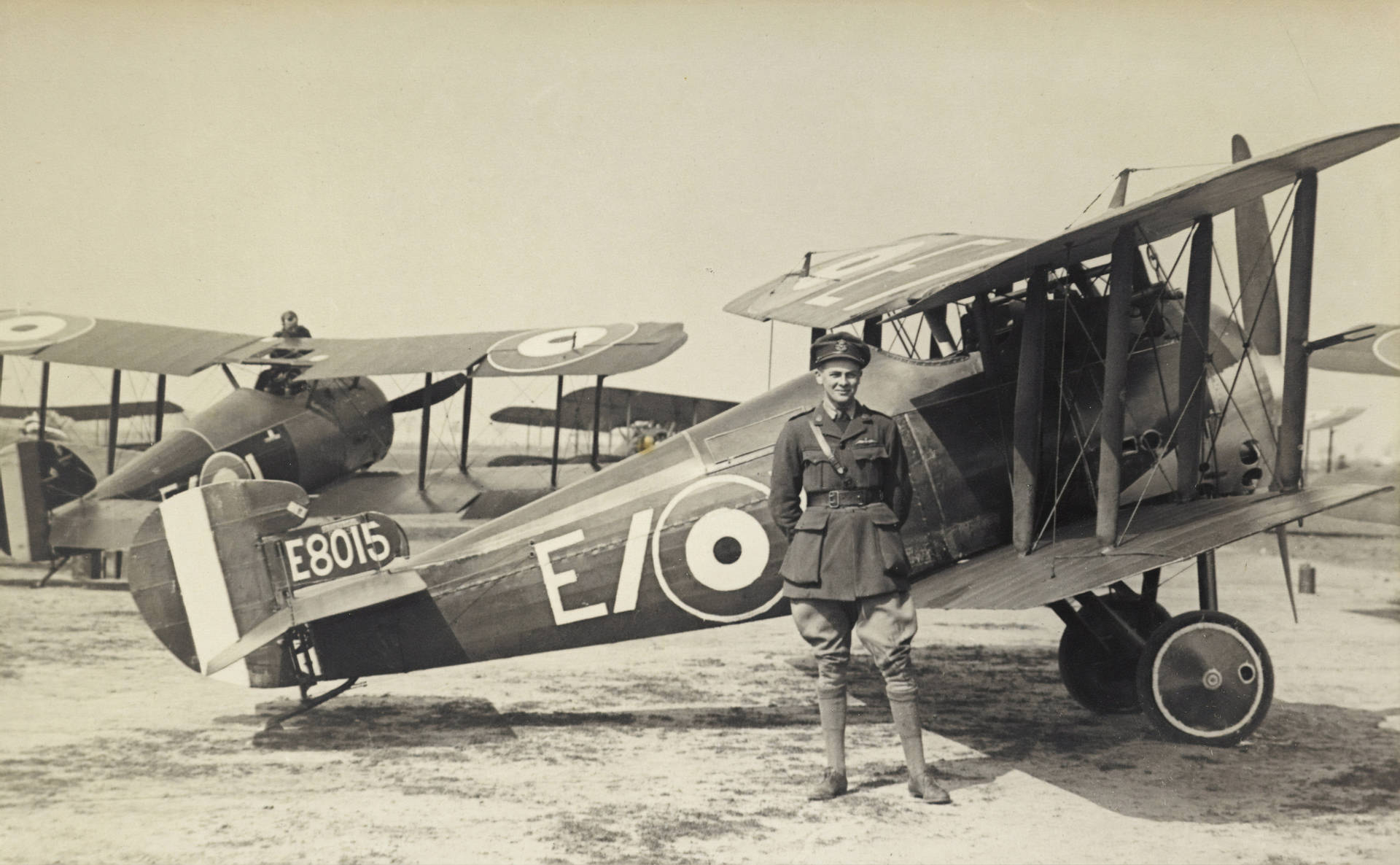 Vintage Picture Of Soldier By Plane Background