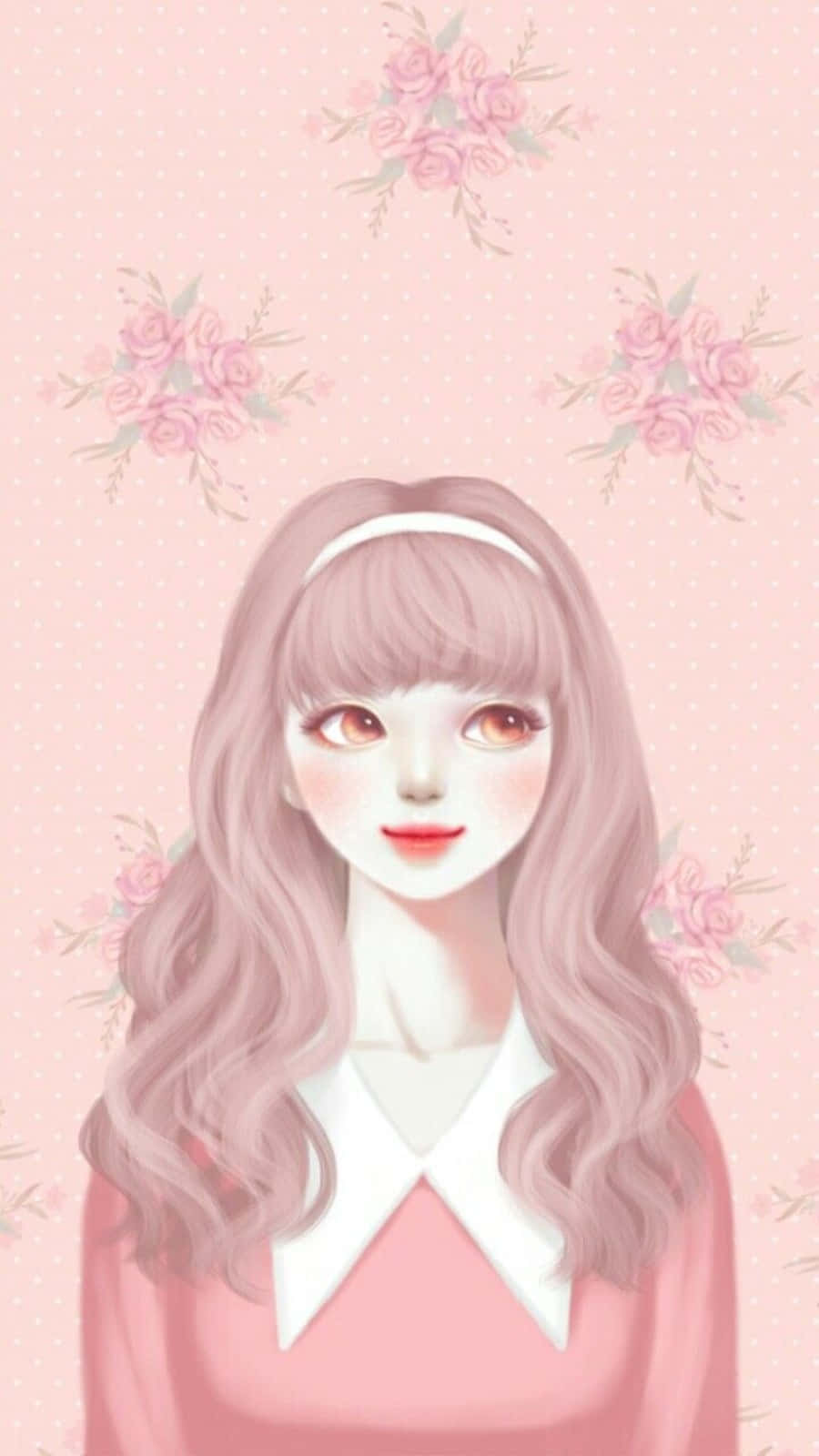 Vintage Pink Korean Anime Girl