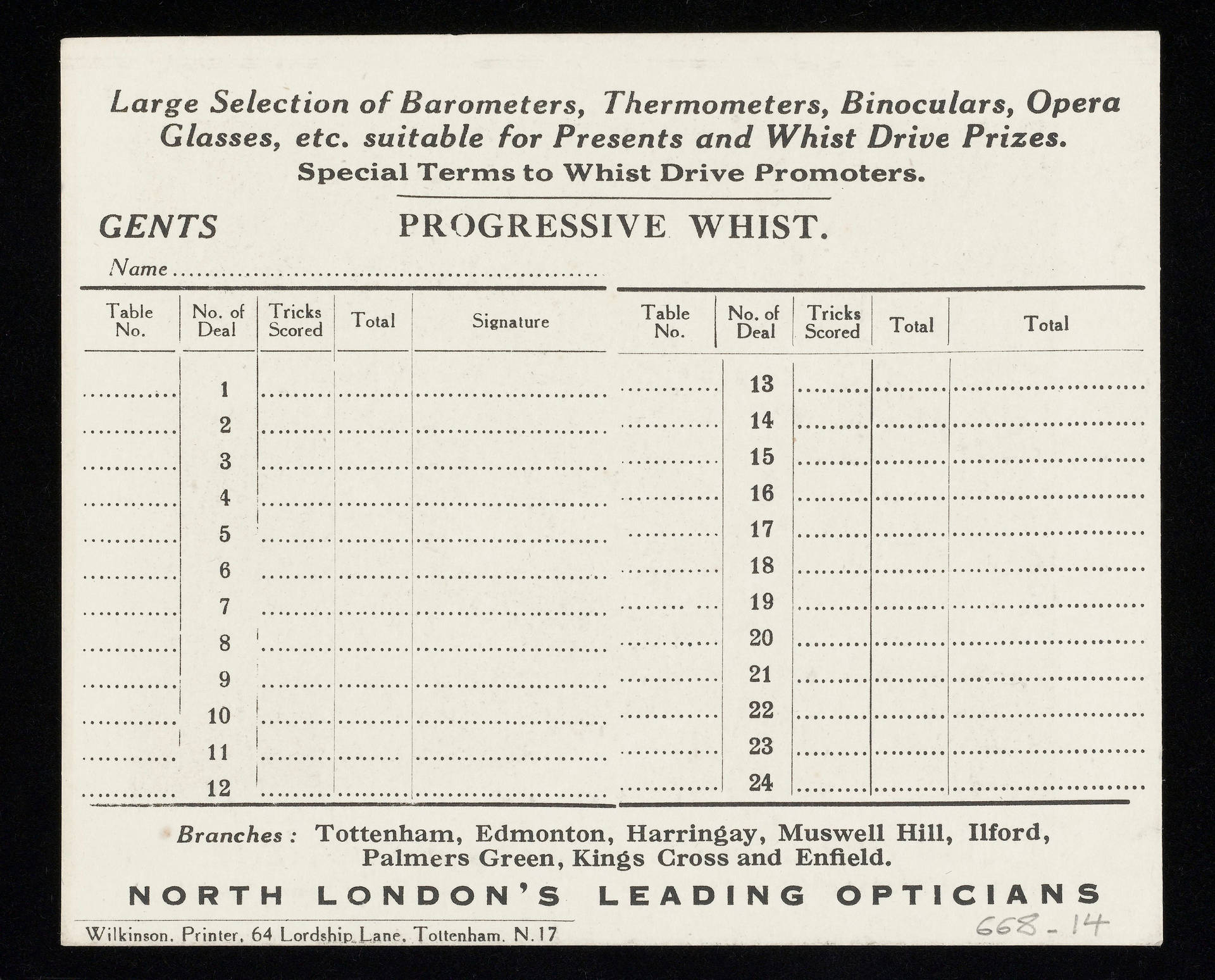 Vintage Progressive Whist Scorecard Background