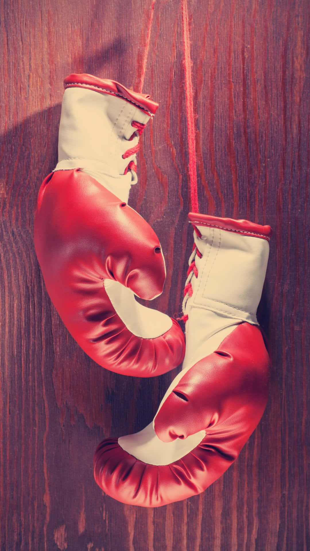 Vintage Red Boxing Gloves Wooden Background