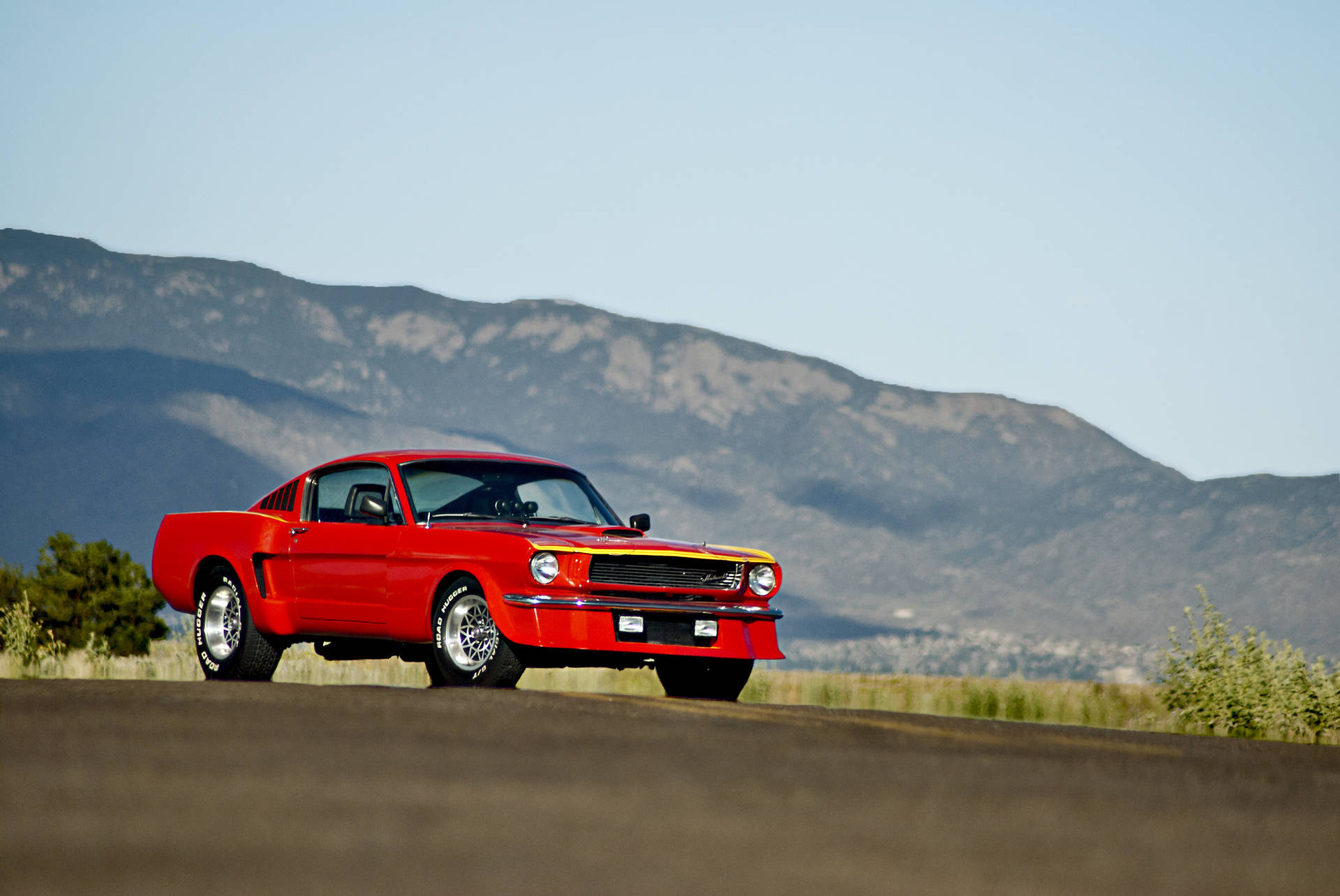 Vintage Red Ford Mustang 1965 Background