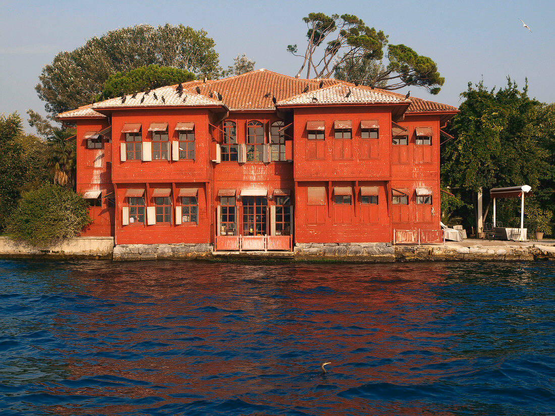 Vintage Red House In Istanbul Background