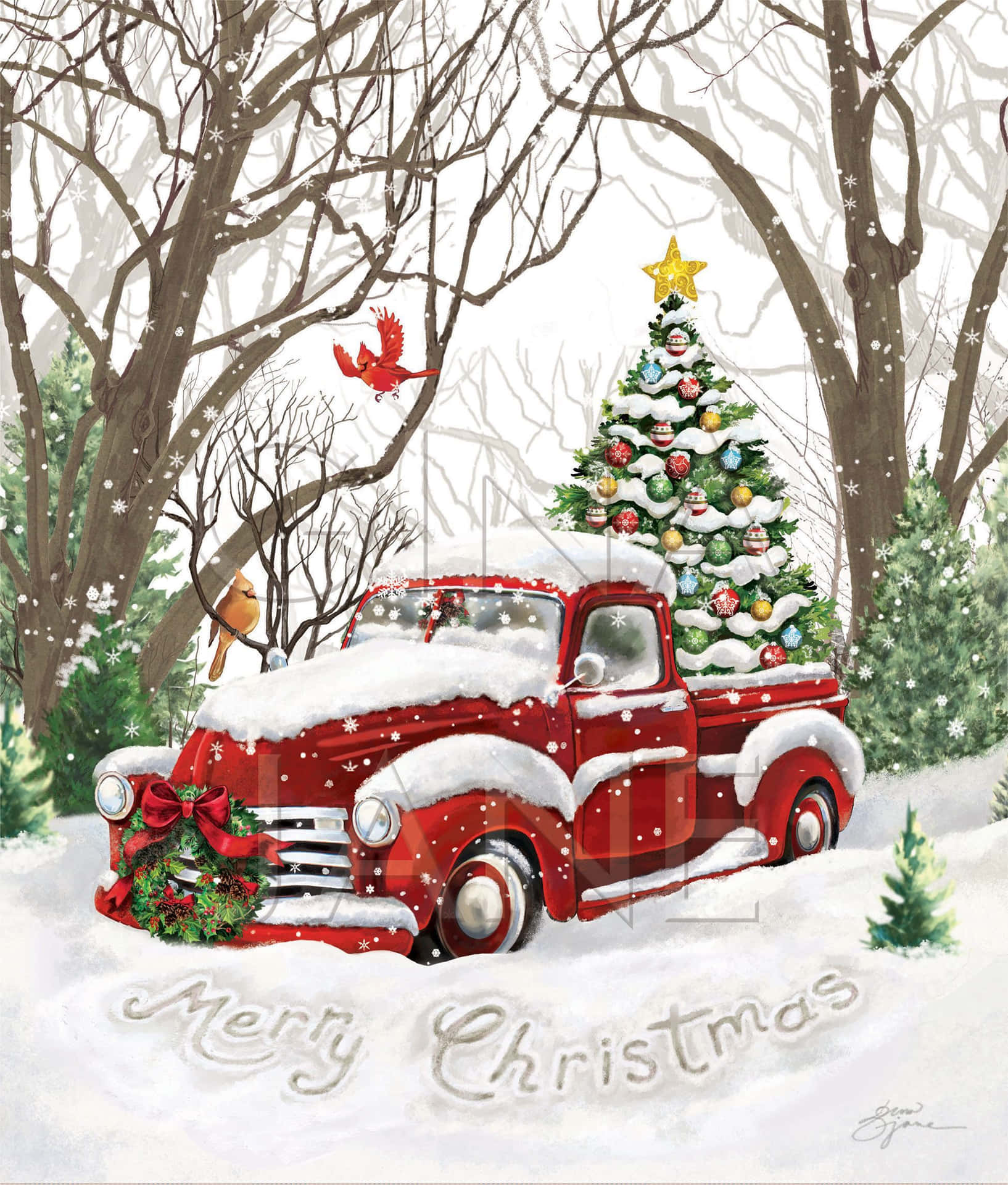 Vintage Red Truck Bringing Good Cheer This Holiday Season Background