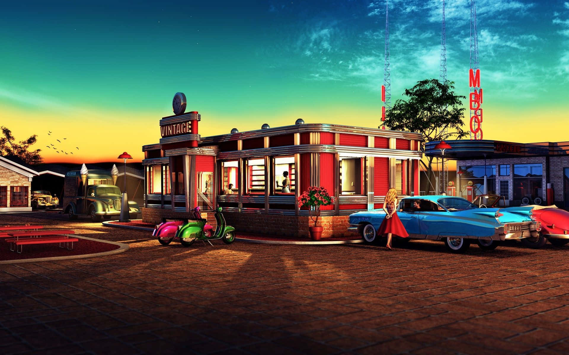 Vintage Retro Diner Digital Artwork Background