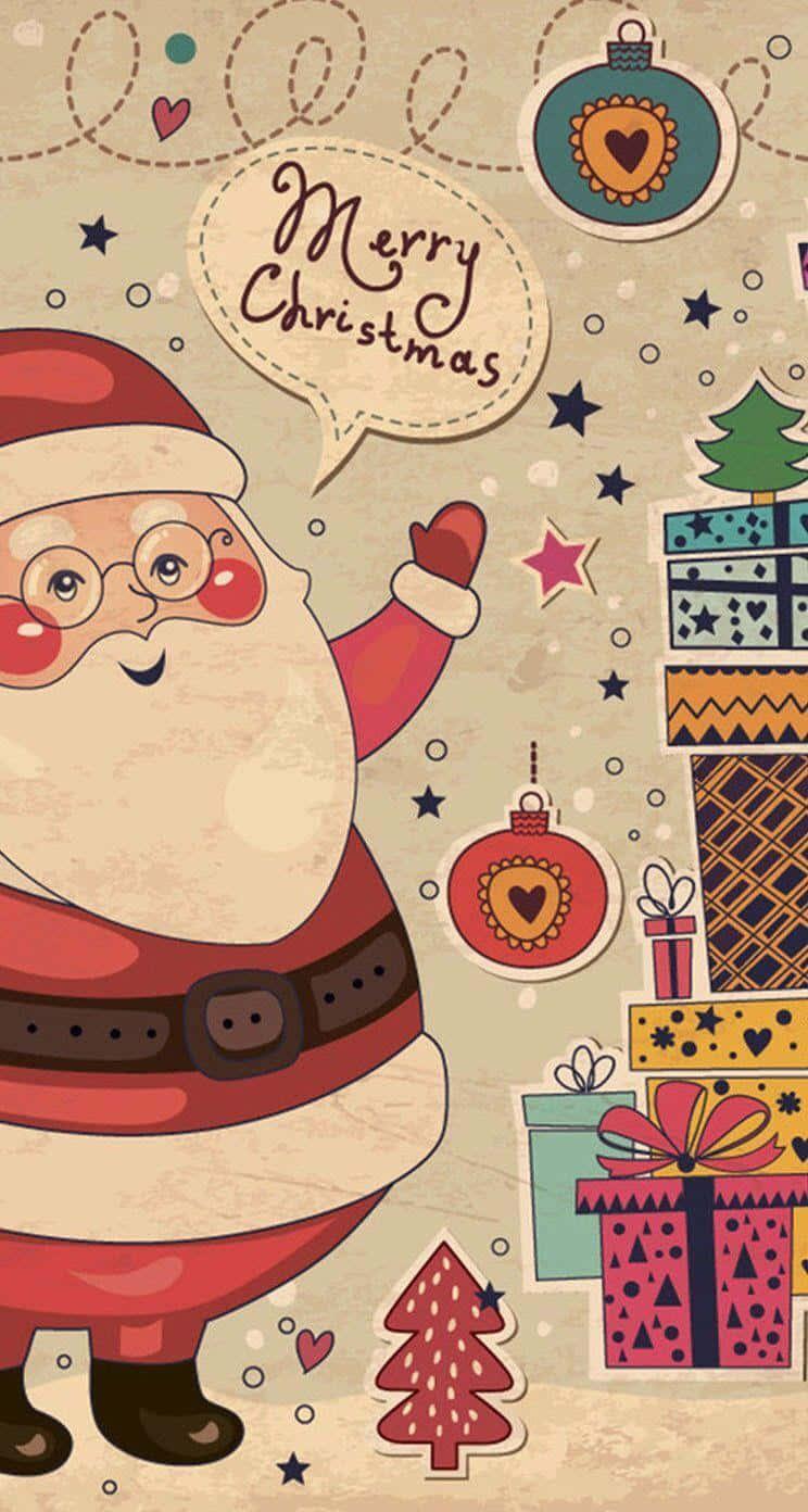 Vintage Santa Christmas Greetingi Phone Wallpaper