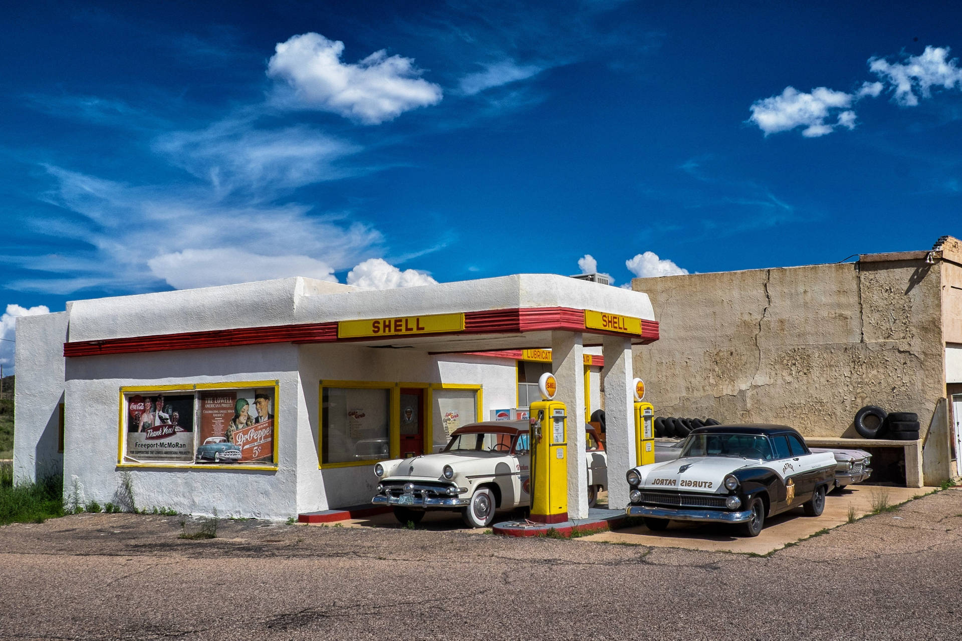 Vintage Shell Gas Station Background