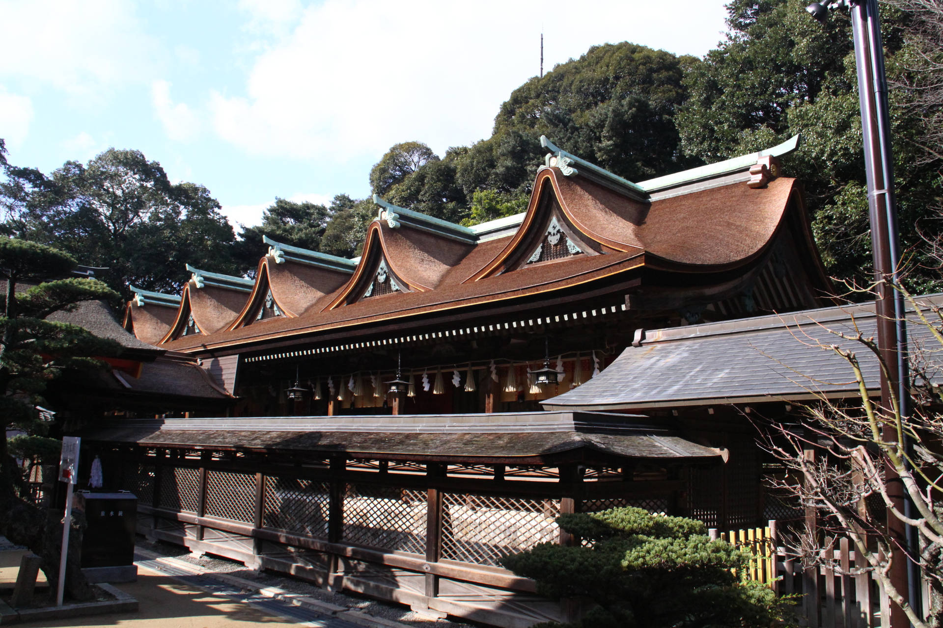 Vintage Shrine In Fukuoka Background