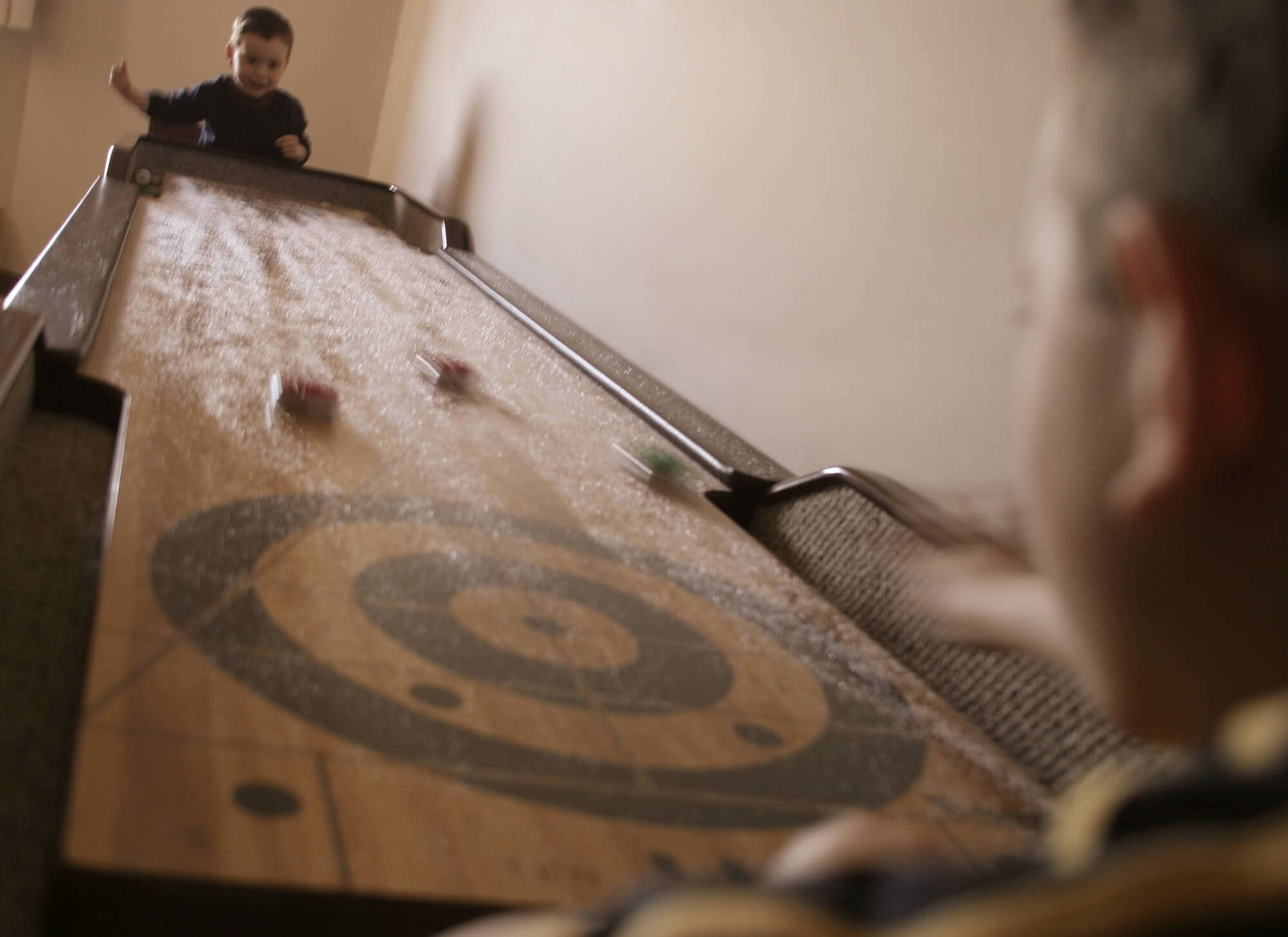 Vintage Shuffleboard Brown Wood Table Background