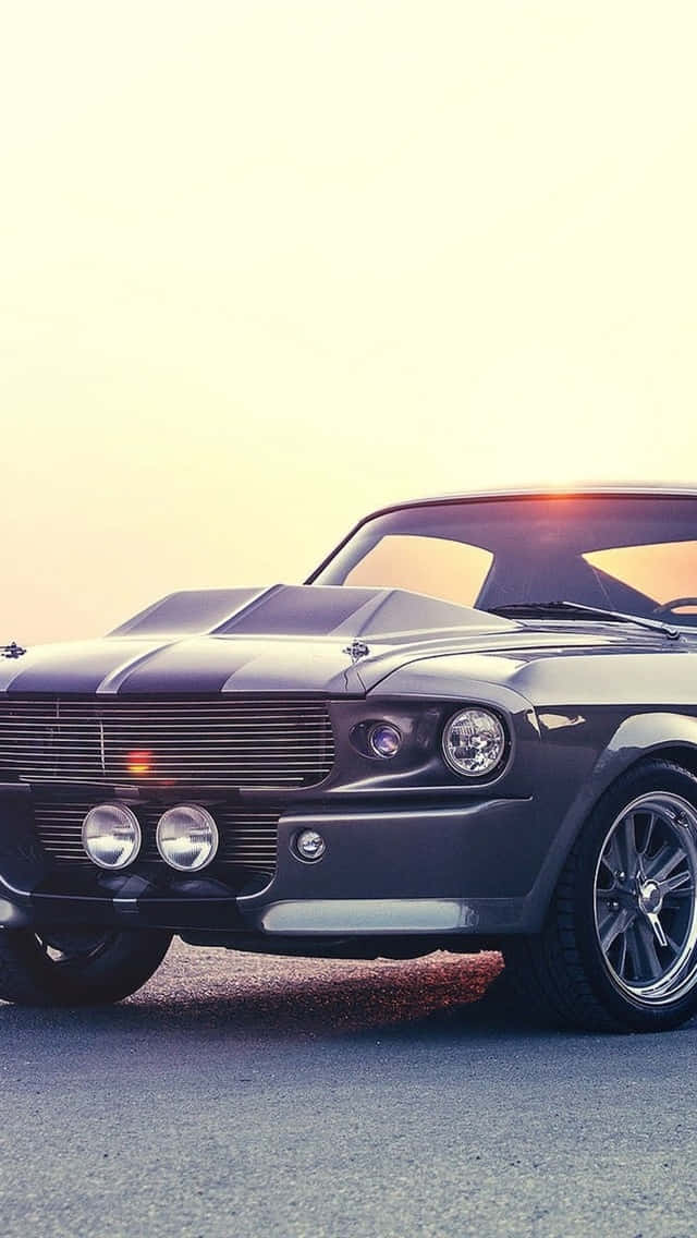 Vintage Silver Car Parked Iphone Background