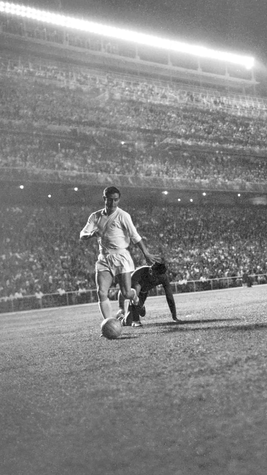 Vintage Soccer Player Stadium Night Game Background