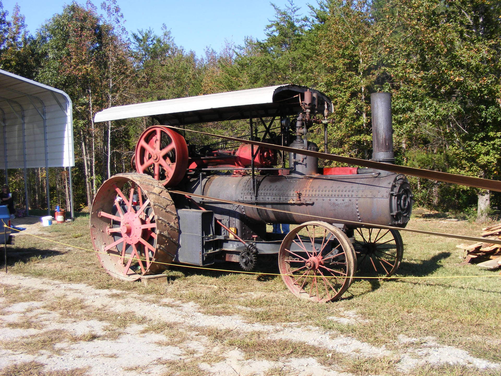 Vintage Steam Tractor On Display Background