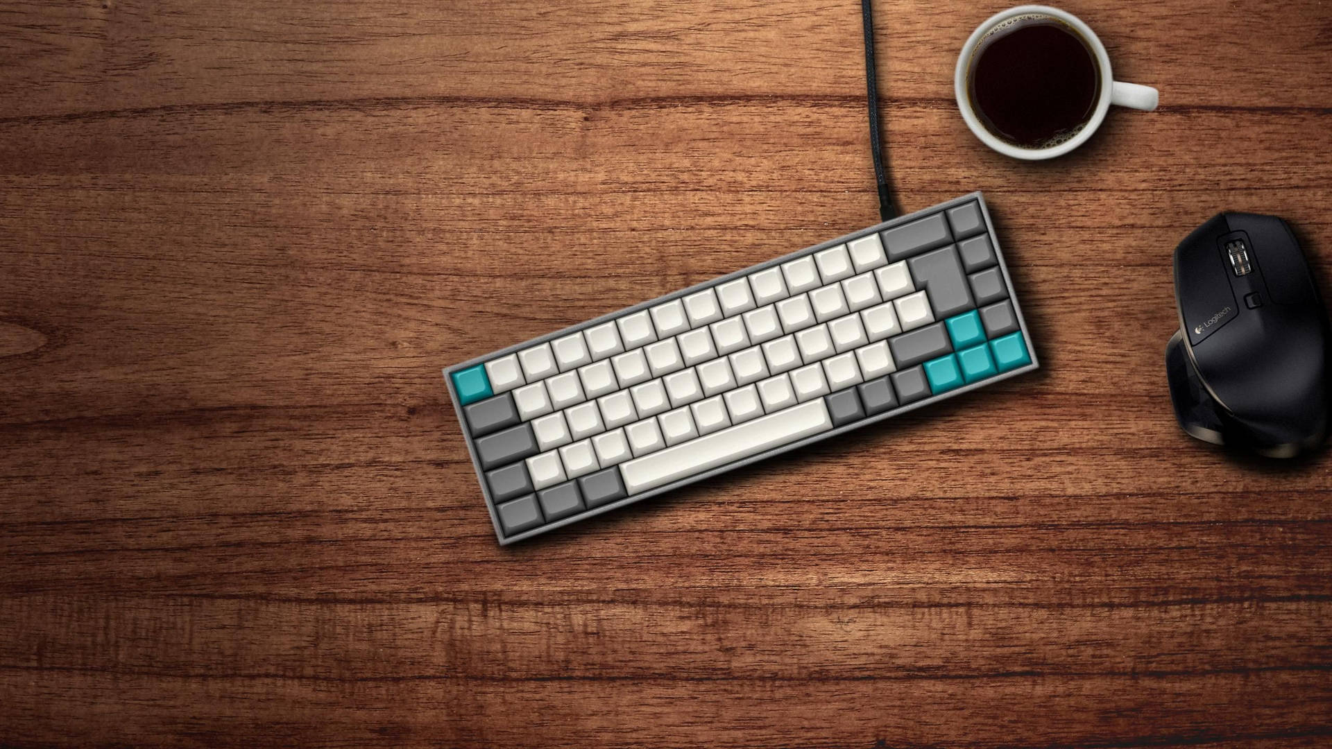 Vintage Styled Computer Keyboard On Wooden Coffee Table Background