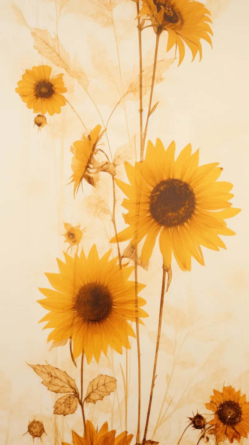 Vintage Sunflower Artwork Sepia Tone Background