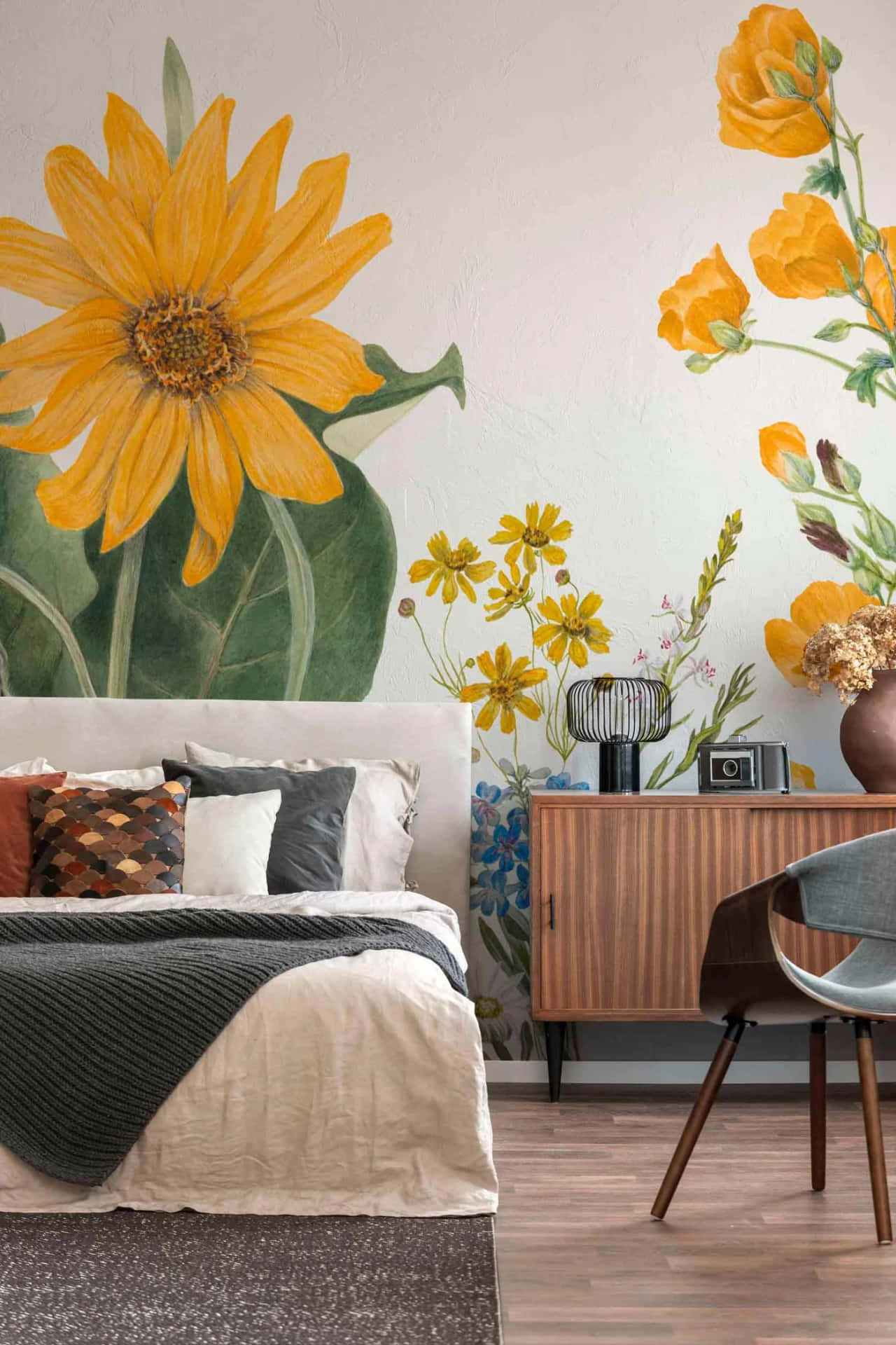 Vintage Sunflower Bedroom Decor Background