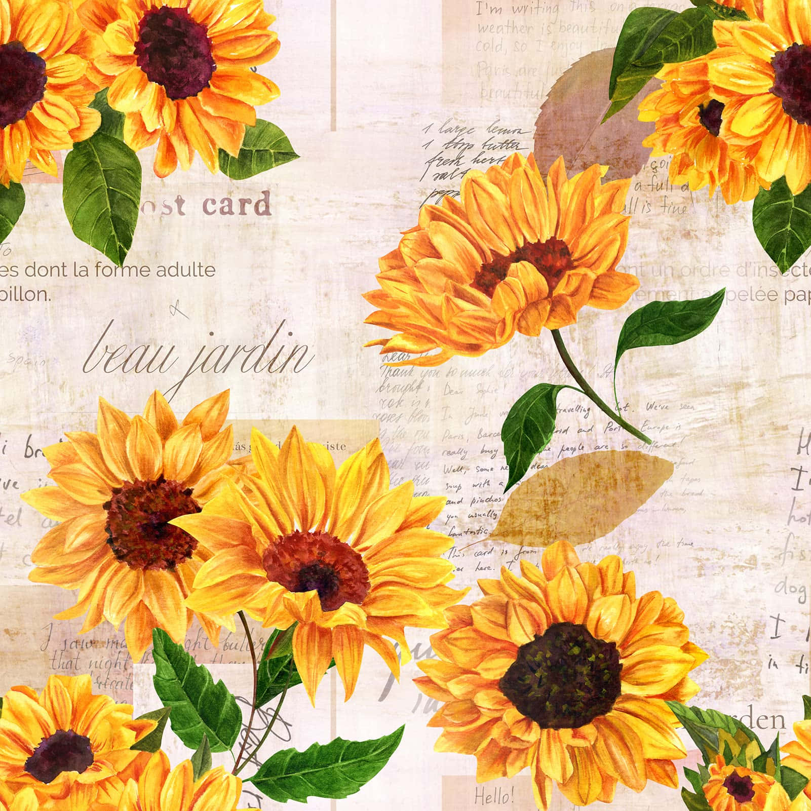 Vintage Sunflower Collage Artwork Background