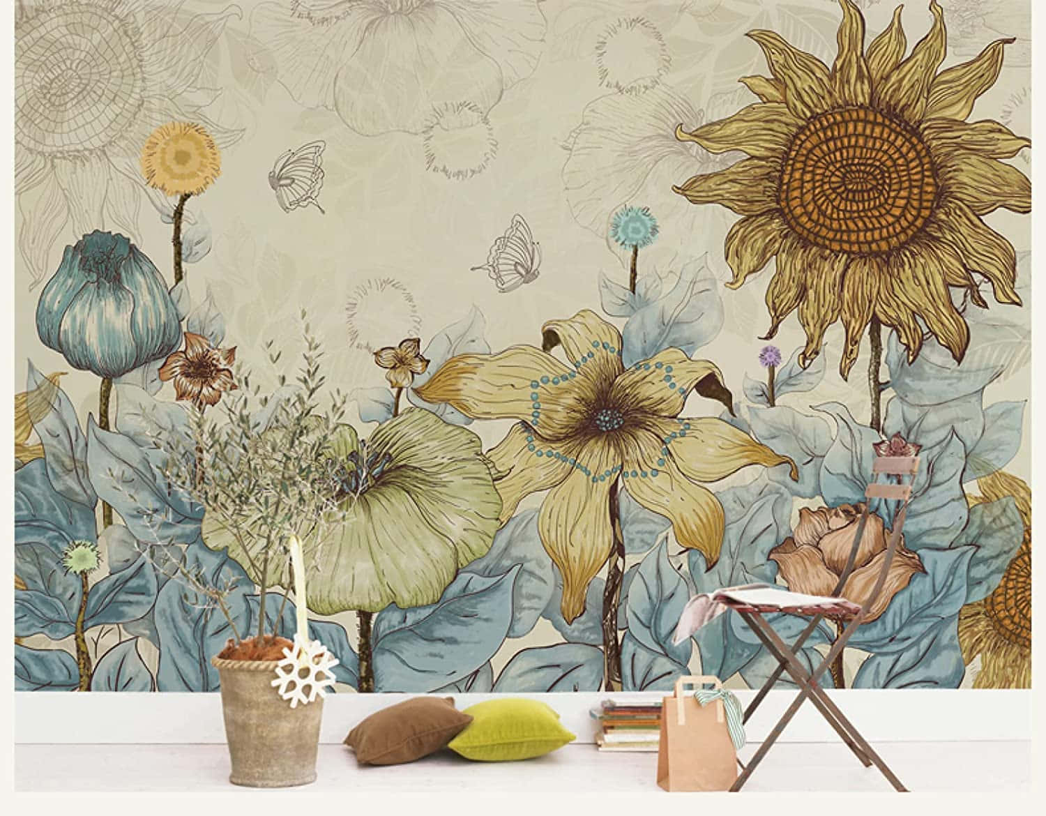 Vintage Sunflower Illustration Wall Art Background