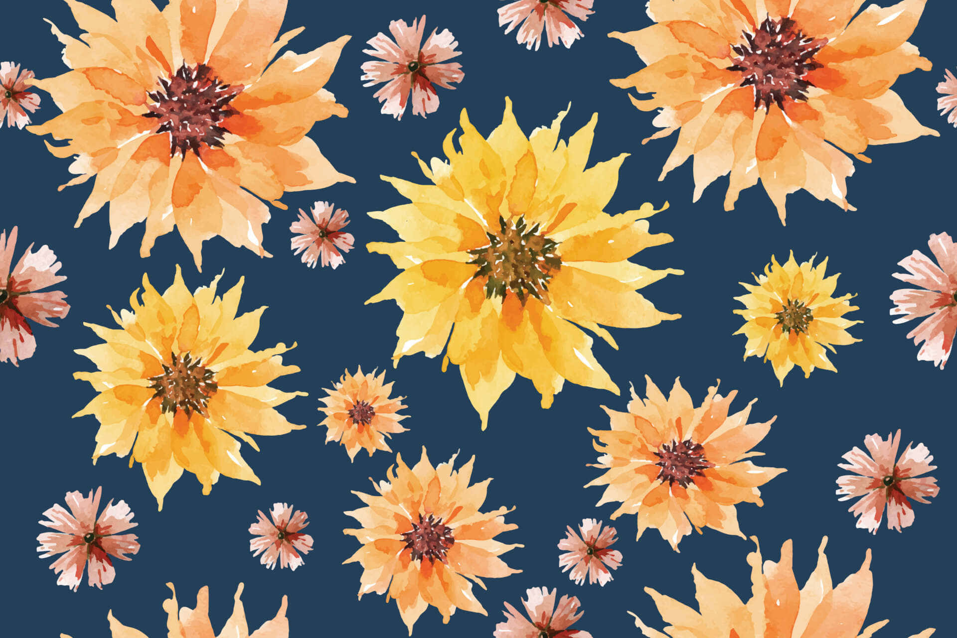 Vintage Sunflower Pattern Dark Background Background
