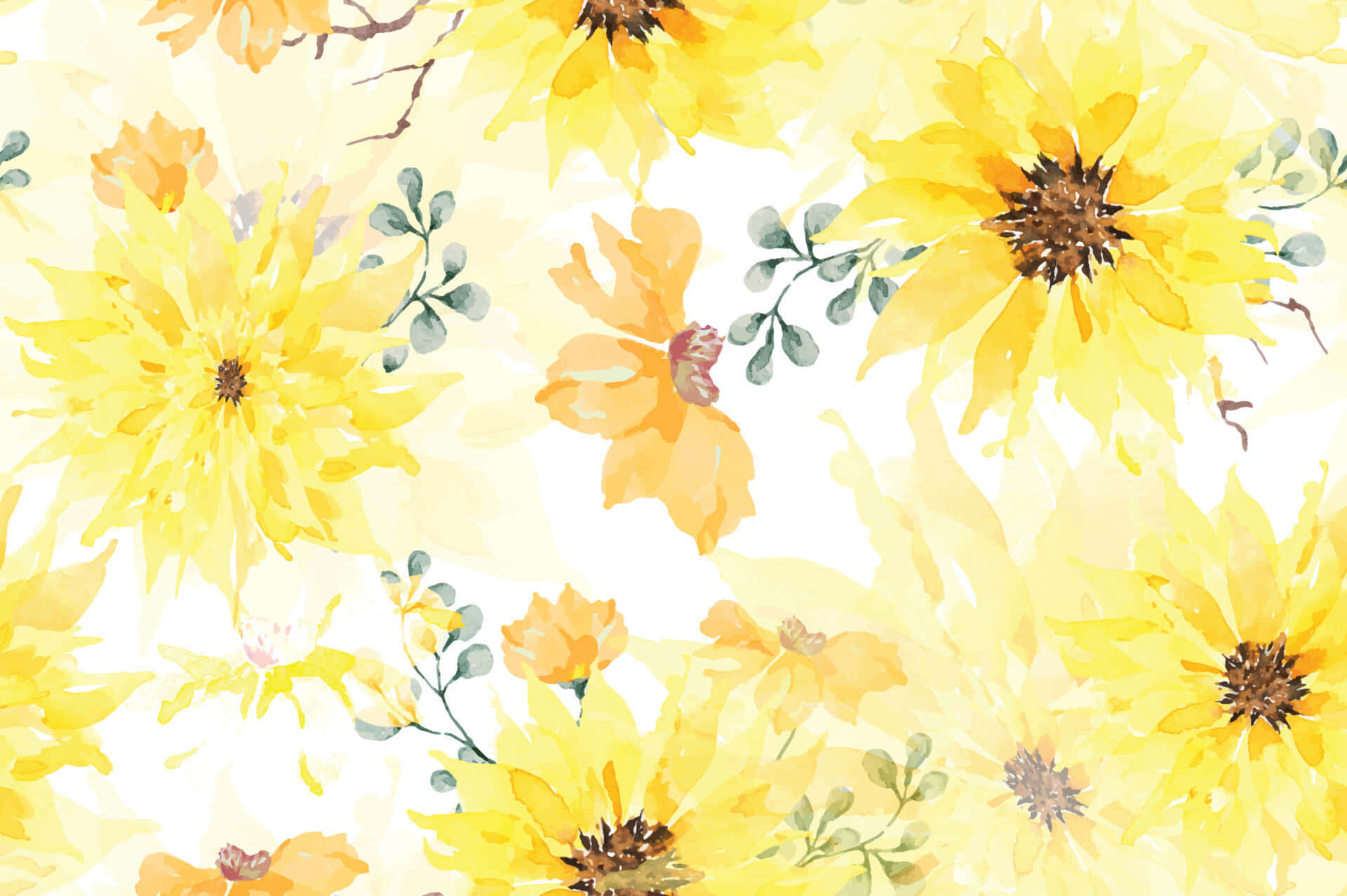 Vintage Sunflower Watercolor Pattern Background