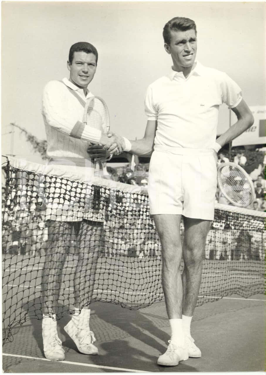 Vintage Tennis Players Net Handshake Background