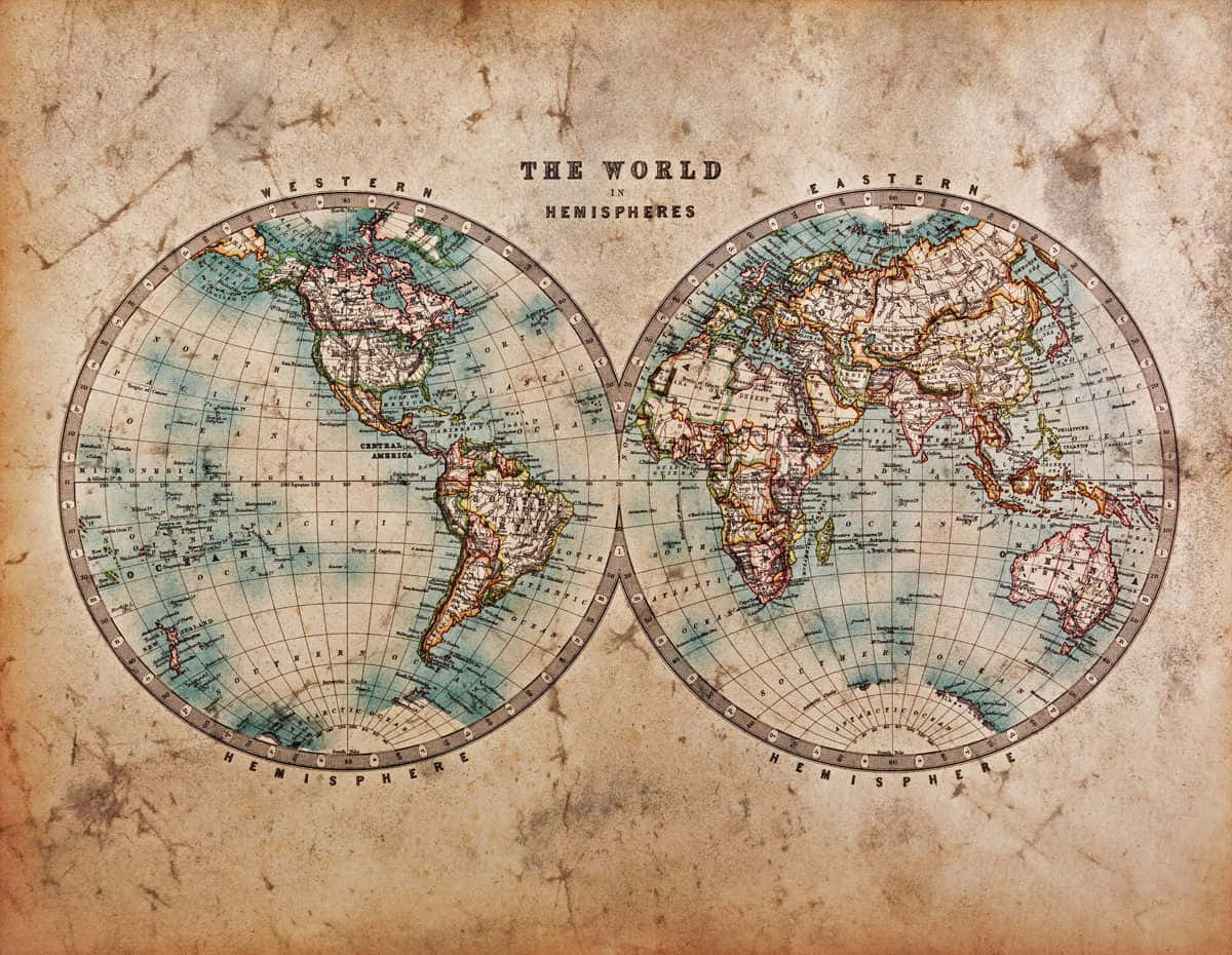 Vintage World Map On Old Paper Background