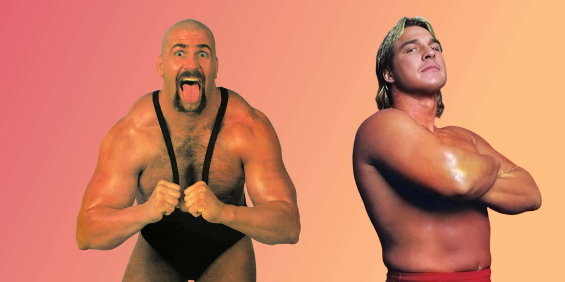 Vintage Wrestlers Pose Pink Background Background