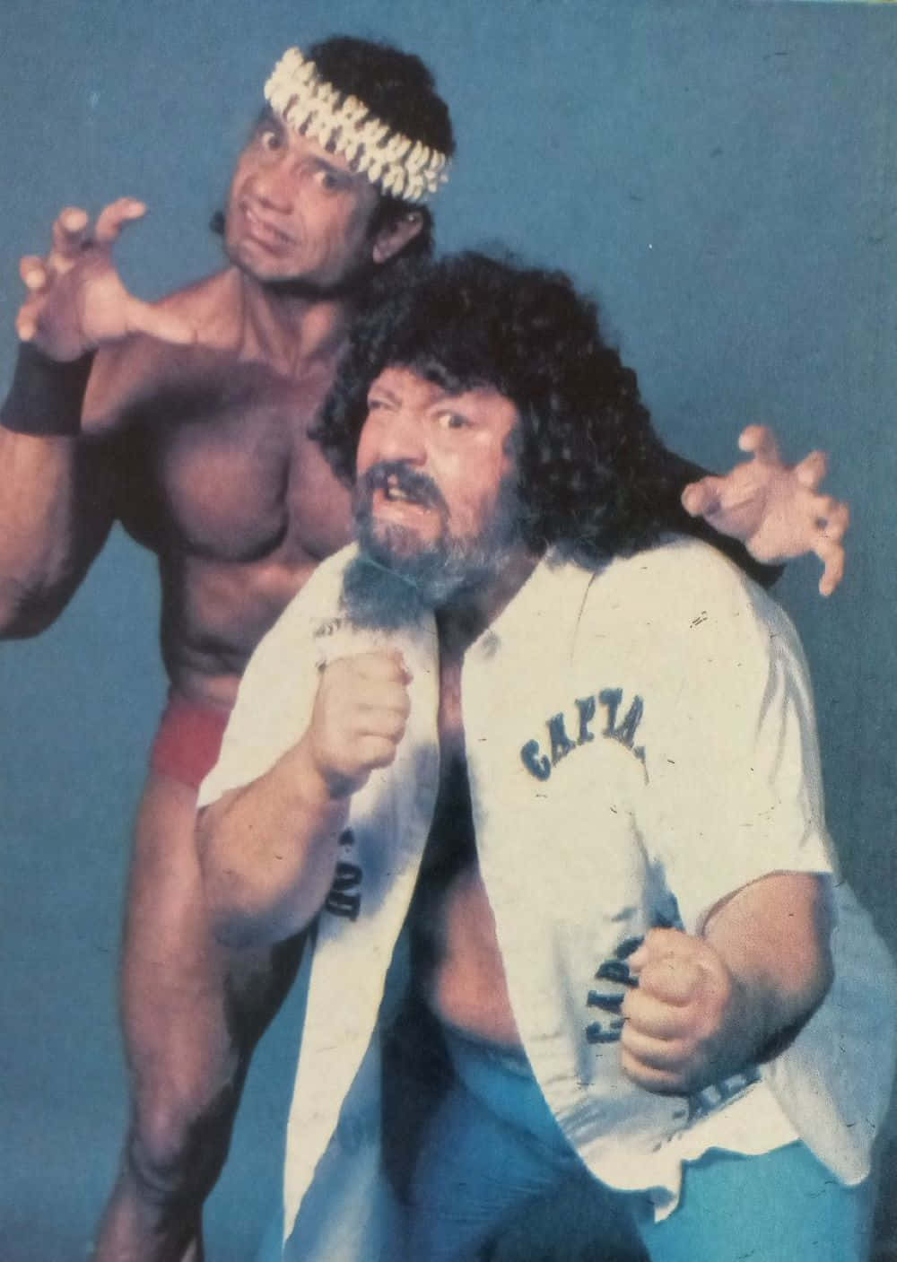 Vintage Wrestling Duo Pose Background