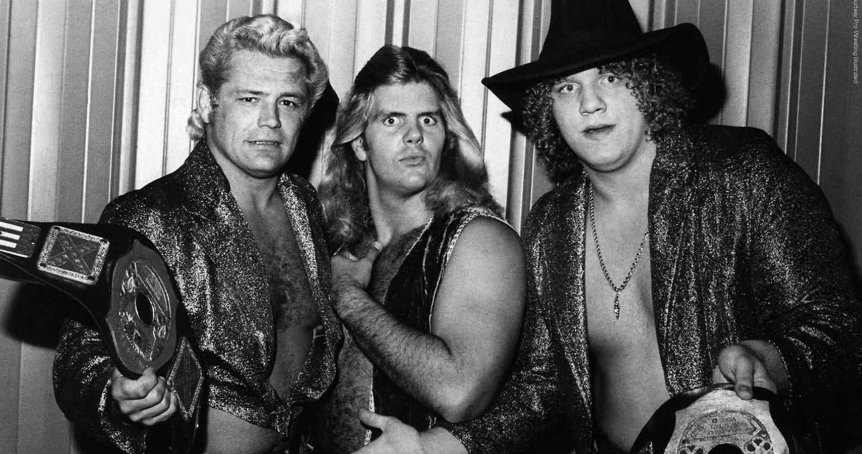 Vintage Wrestling Trio Champions Blackand White Background