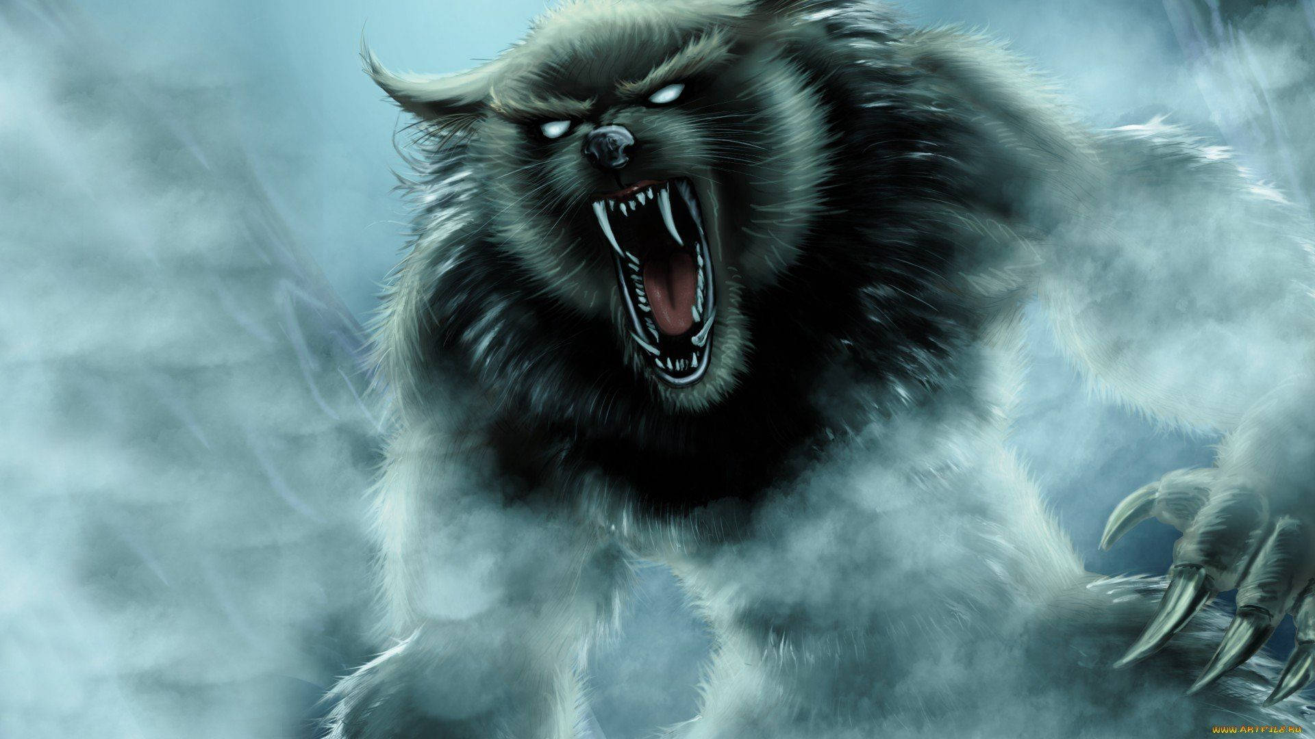 Violent Werewolf In Mist Background