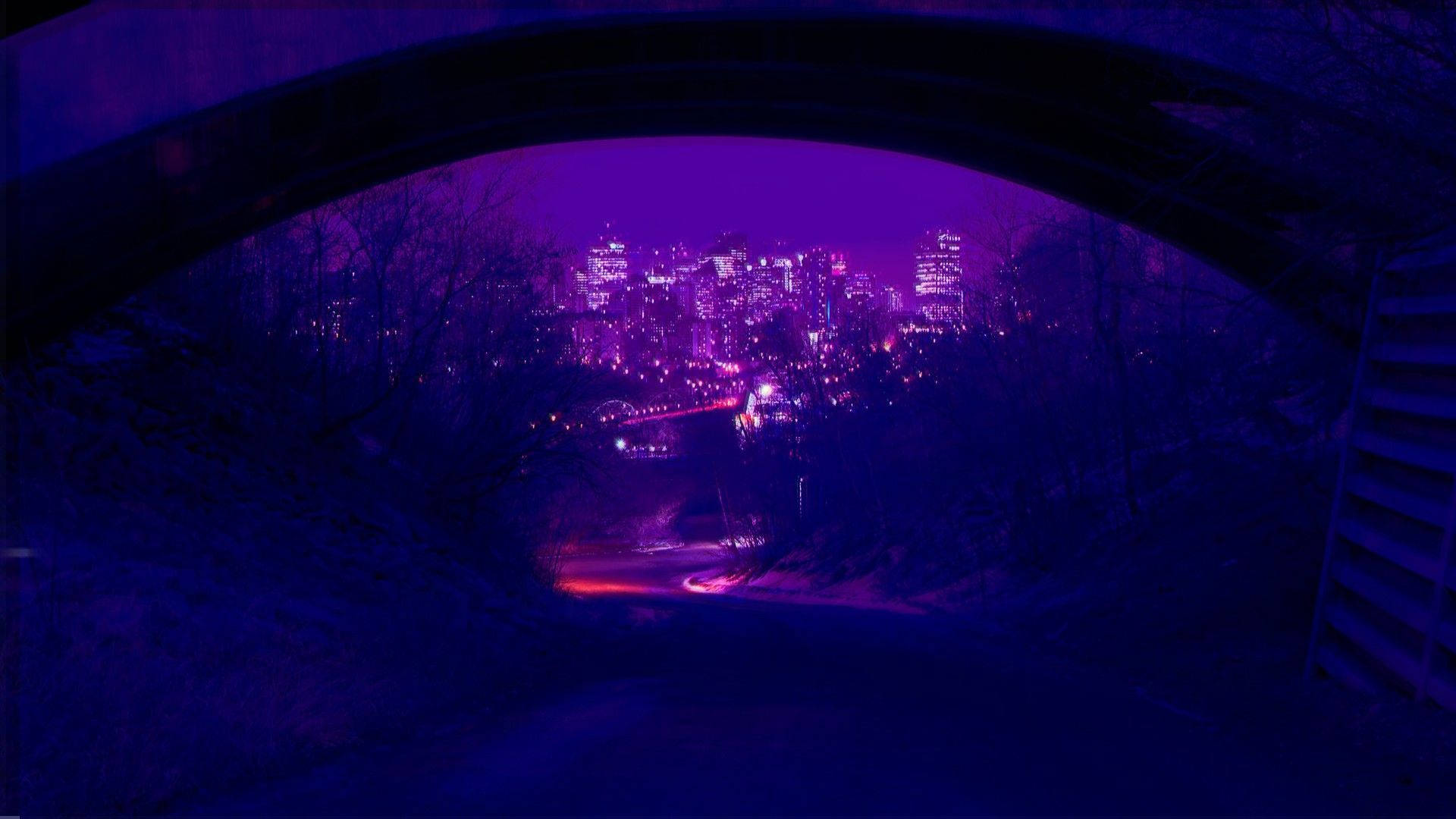 Violet Aesthetic City Arch Background