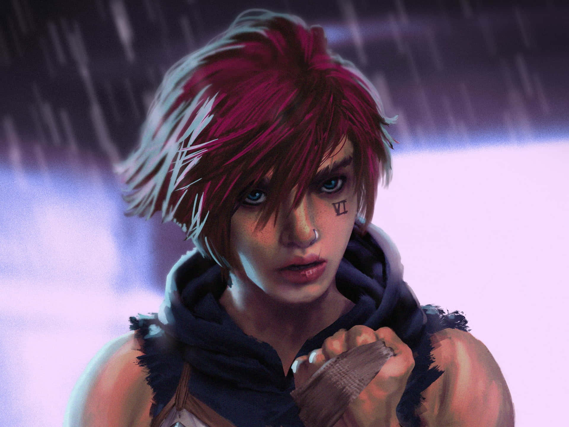 Violet Arcane Making A Fist Fanart Painting Background
