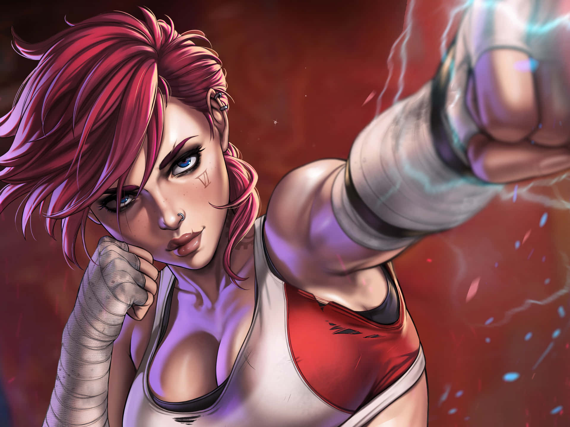 Violet Arcane Punching With Lightning Fanart