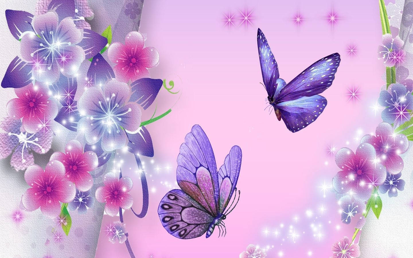 Violet Butterfly And Flowers Background