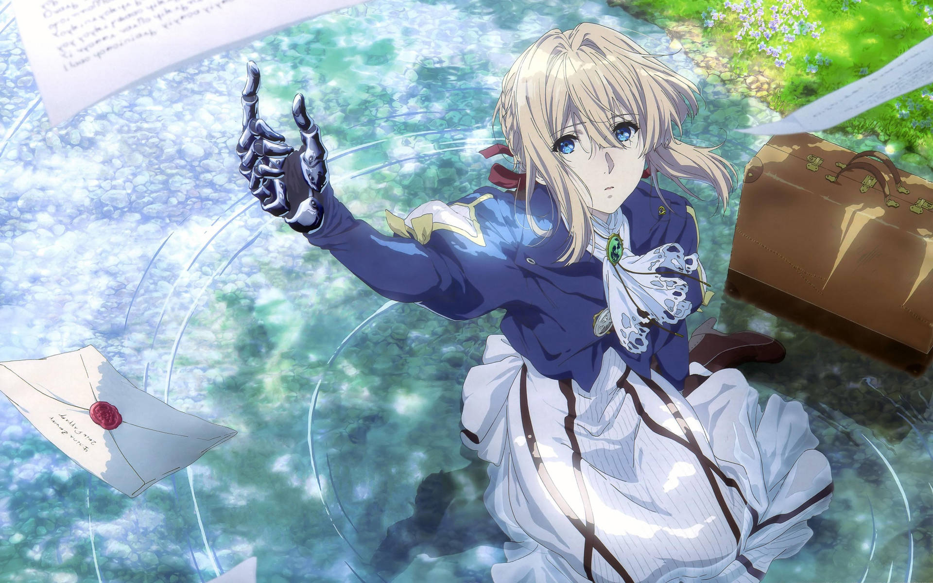 Violet Evergarden Catching Papers Background