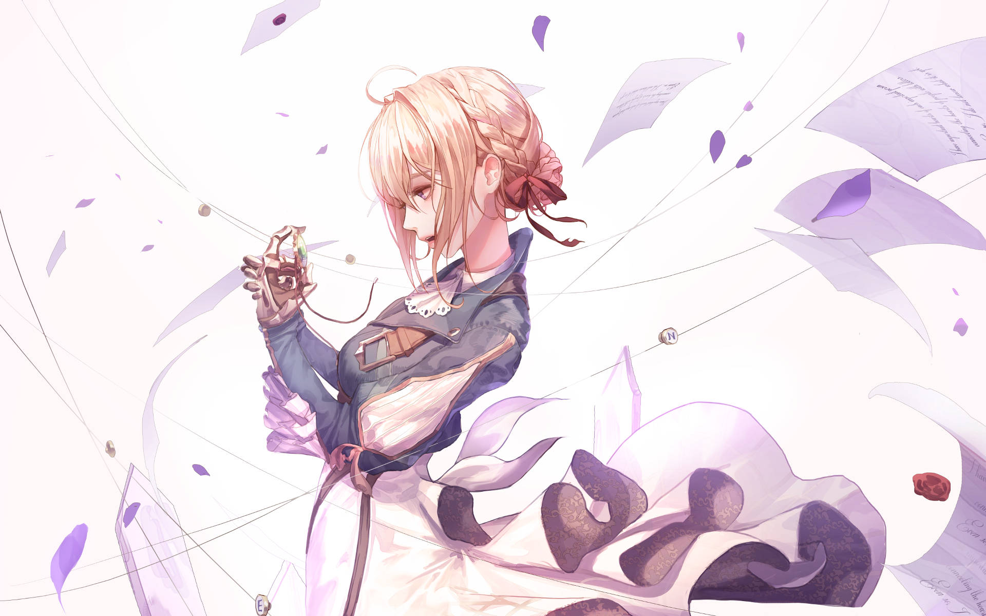Violet Evergarden Flying Papers And Petals Background