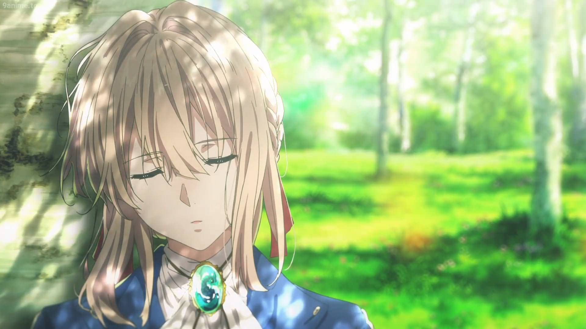 Violet Evergarden Leaning On Tree Background