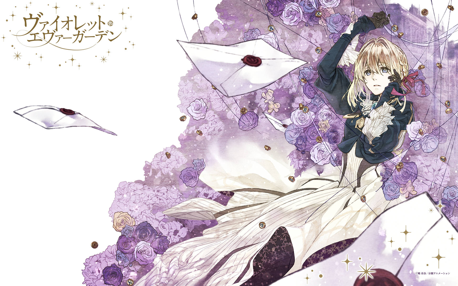 Violet Evergarden On Purple Roses Background