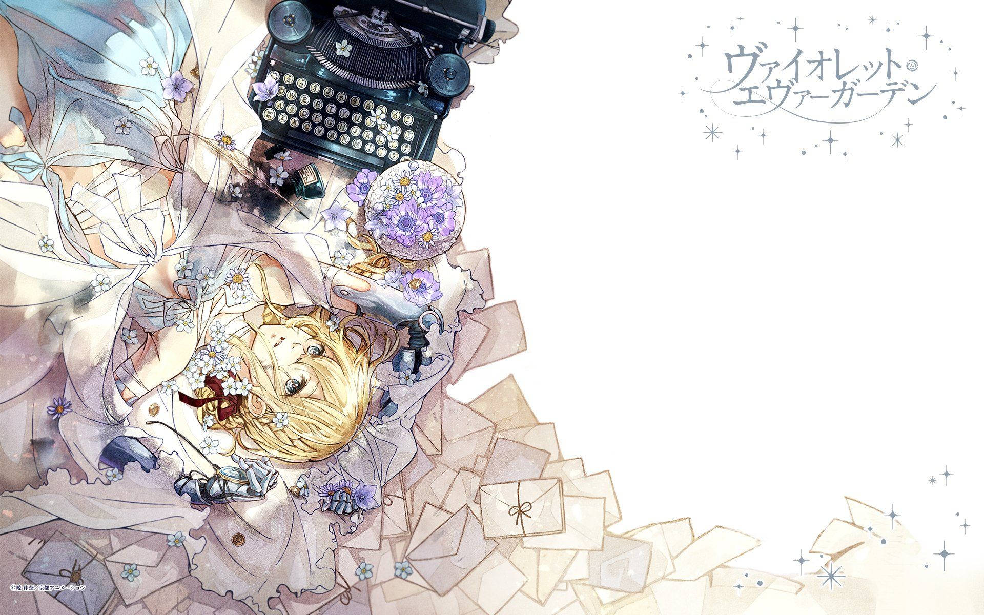 Violet Evergarden Typewriter And Letters Background